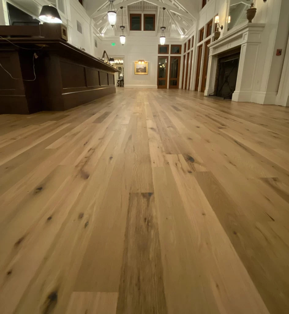 Racehorse Oak Red & White Mix Clean Face wood flooring in business entrance close up