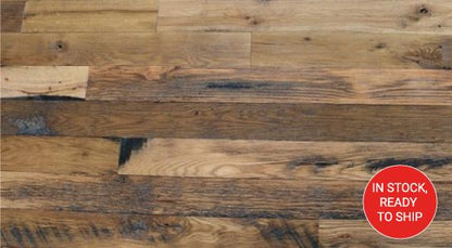 Close up of Racehorse Oak Red & White Mix Skip-Planed Black wood flooring