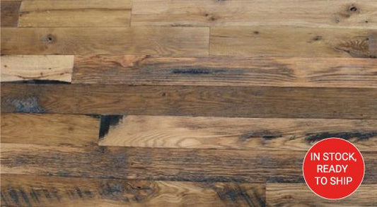 Close up of Racehorse Oak Red & White Mix Skip-Planed Black wood flooring