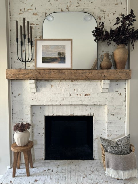 Reclaimed Wood Rustic Fireplace Mantel - 6 Inch Thick Face - Saw Cut